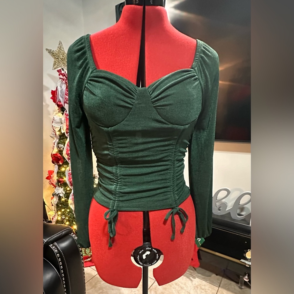 No Boundaries Forest Green Ruched Blouse